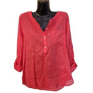 Croft & Barrow half Button Cotton Shirt Long Sleeve Summer Shirt Top Size Medium